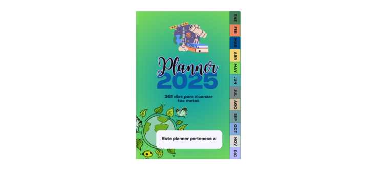 Agenda planeador 2025 ilustrado ciencia, tecnología y ecología.